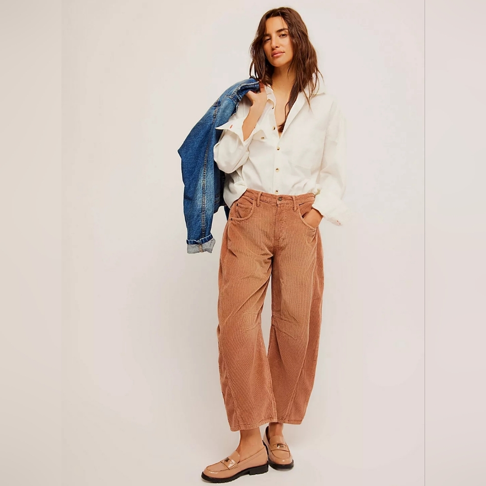 Free People Wide Leg Corduroy Jeans in Rust Brown